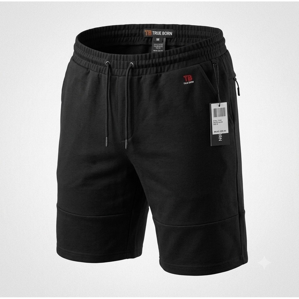True Born TS273 Men's Black Athleisure Sweat Shorts. Size M. NWT.